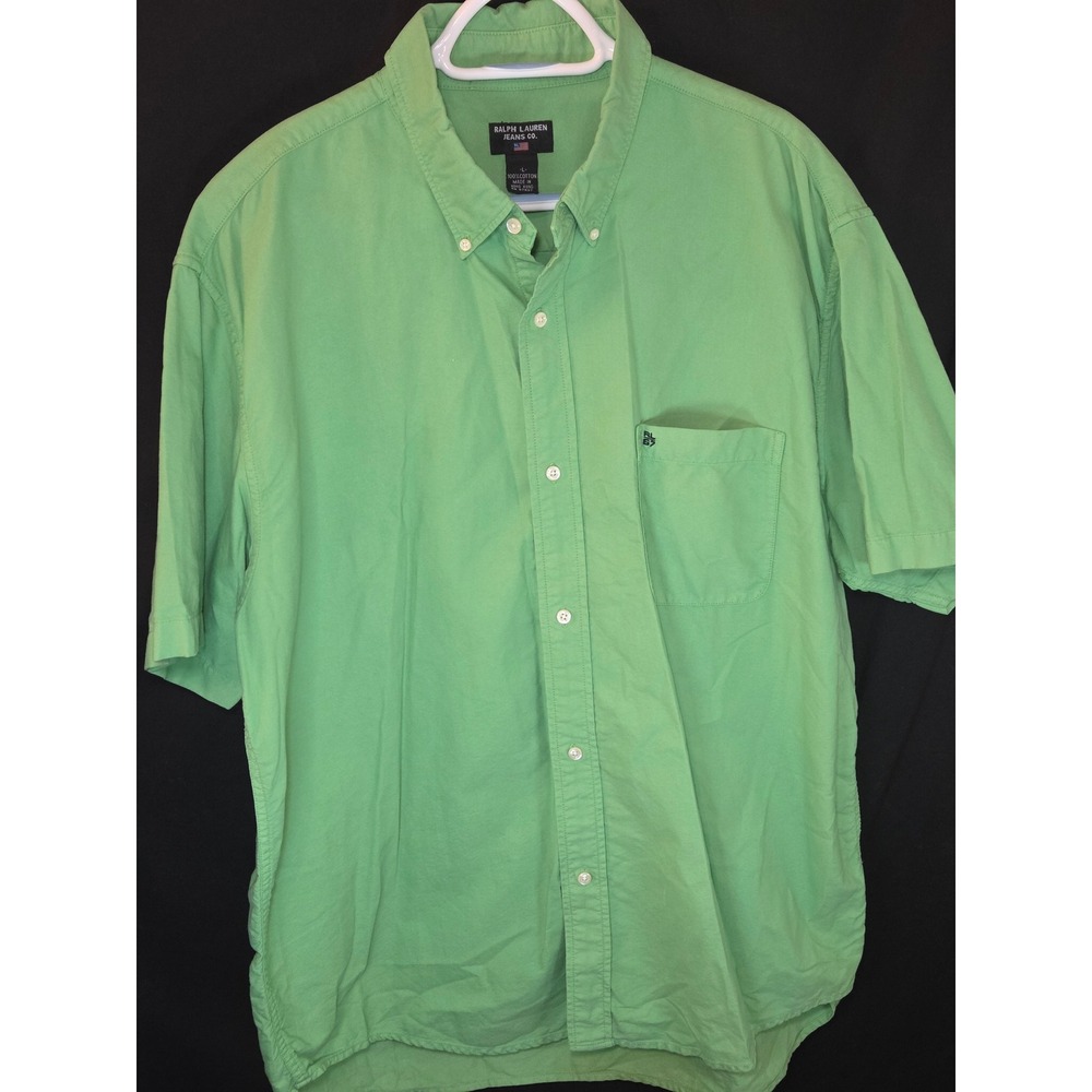 Ralph Lauren Jeans Co‎ Green Short Sleeve Button Up Shirt Men Large RL67 Vintage